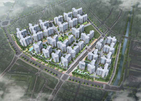 현대건설과 대우건설이 다음달 힐스테이트 푸르지오 수원을 분양한다. 힐스테이트푸르지오 수원 조감도.<현대건설 제공>